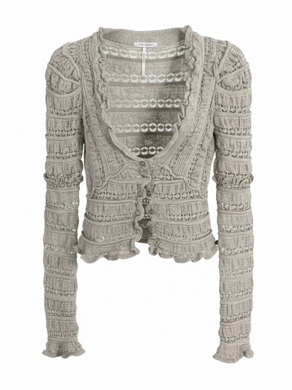 Free People Scoop Neck Knit Cardigan with Open Stitch detail - S - Grey